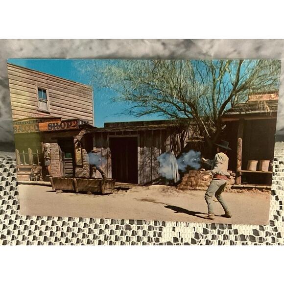 Old Tucson Arizona Movie Set Wild West Gun Battle Petley Postcard 1960’s - Picture 1 of 5